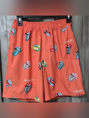 Rolling Stones Orange Mens Small Swim Trunks missing drawstring Elastic is Great